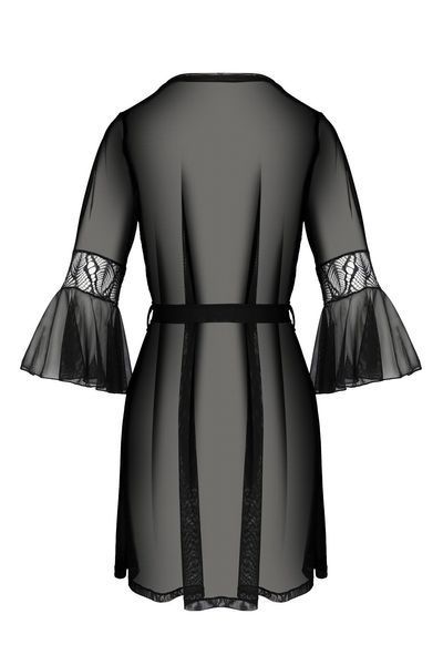 Пеньюар Passion LEAFA PEIGNOIR black, L/XL, довжина трохи вище коліна, широкі рукави, зав'язується на пояс SX0506