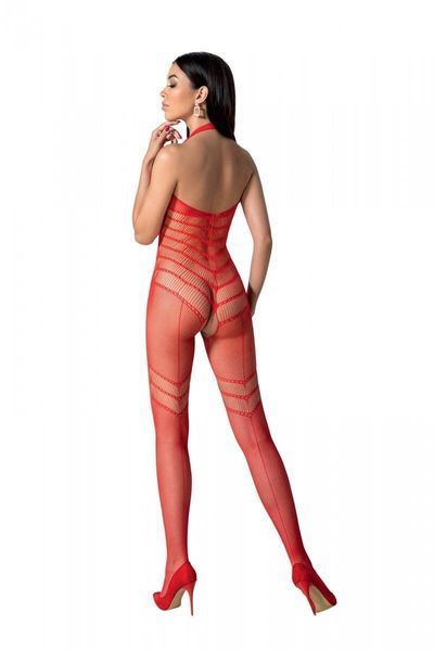 Бодістокінг з плетінням на животику Passion BS100 One Size, red, декоративний шов, з доступом SO8942