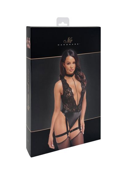 Боди Noir Handmade F297 Libido, M, черное, кружево, низ под латекс, открытый доступ, гартеры SX0220