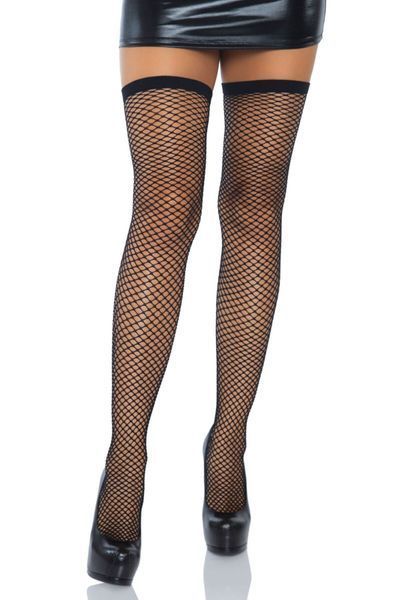 Панчохи-сітка зі швом ззаду Leg Avenue Bow back seam thigh highs One size Black, атласний бант SO8600