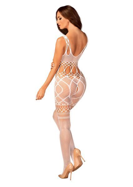 Сетчатый бодистокинг с имитацией топа и шорт Obsessive Bodystocking G330 S/M/L, white, с доступом SO7695