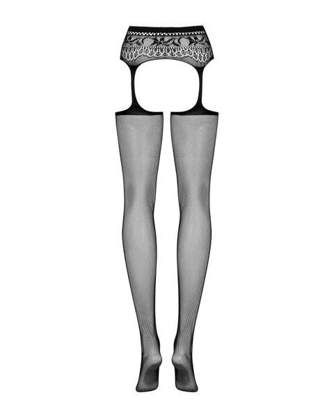 Сітчасті панчохи-стокінги з мереживним поясом Obsessive Garter stockings S307 XL/XXL, чорні SO7271