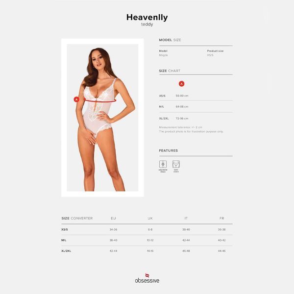 Эротическое полупрозрачное боди Obsessive Heavenlly crotchless teddy XL/2XL, с доступом SO8168