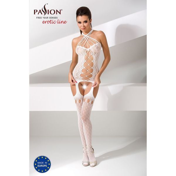 Бодістокінг Passion BS056 white, комбінезон, імітація панчох PBS056W