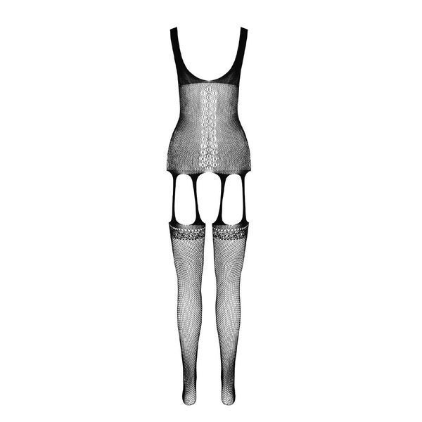 Бодістокінг Passion ECO BS007 black, з доступом, силуетний малюнок, імітація підв&rsquo;язок SO7079