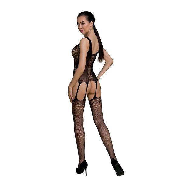 Бодістокінг Passion ECO BS007 black, з доступом, силуетний малюнок, імітація підв&rsquo;язок SO7079
