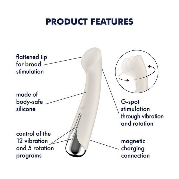 Вібратор з ротацією Satisfyer Spinning G-Spot 1 Beige, плоский майданчик для стимуляції точки G SX0557
