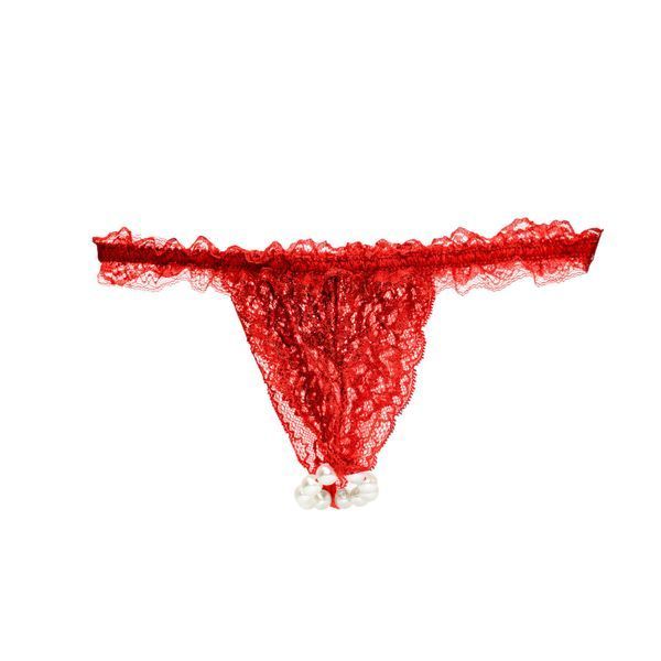 Набор Intt BRAZILIAN PANTY RED: трусики на резинке S-XL с жемчужным кольцом + клубничный лубрикант SO7128