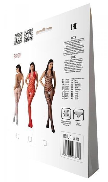 Бодістокінг з плетінням на животику Passion BS100 One Size, white, декоративний шов, з доступом SO8943