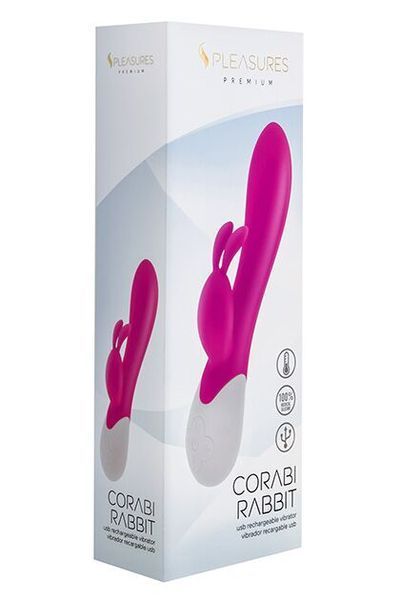 Вибратор-кролик S Pleasures Premium Corabi Rabbit, розовый, ушки для клитора, 16 режимов, нагрев SX1617
