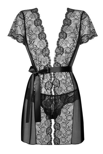 Халат-пеньюар с кружевом Obsessive Alluria peignoir & thong L/XL SX1125