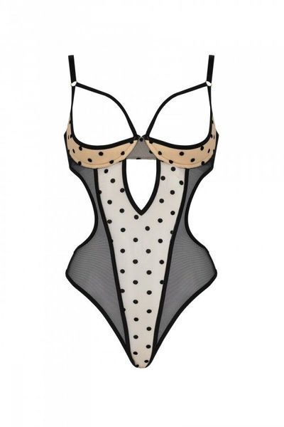 Еротичне боді Passion MARINA BODY, L/XL, beige, з відкритими чашками SO9714