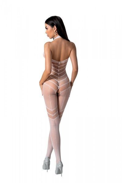Бодістокінг з плетінням на животику Passion BS100 One Size, white, декоративний шов, з доступом SO8943