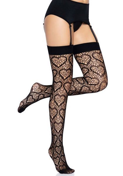 Ажурні панчохи із сердечками Leg Avenue Heart Black, one size SO7909