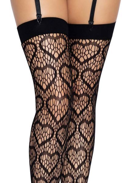 Ажурні панчохи із сердечками Leg Avenue Heart Black, one size SO7909