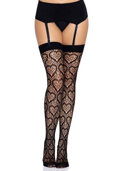 Ажурні панчохи із сердечками Leg Avenue Heart Black, one size SO7909