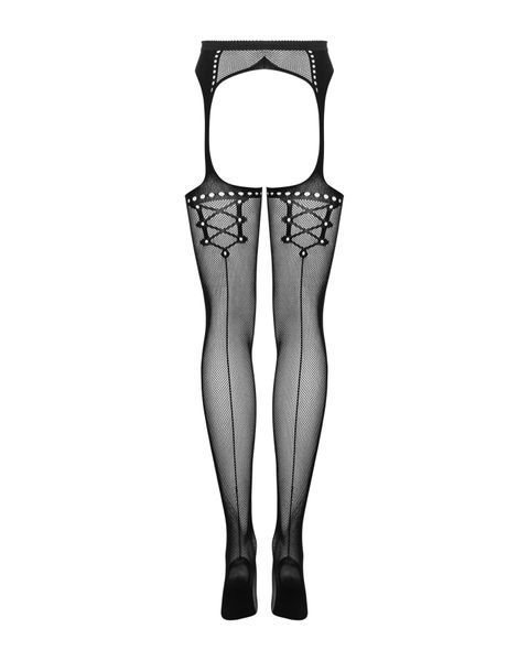 Сетчатые чулки-стокинги со стрелкой Obsessive Garter stockings S314 S/M/L, черные, имитация гартеров SO7272