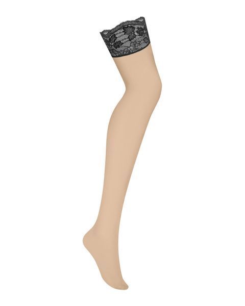 Чулки Obsessive Nutris stockings, XS/S, телесные, с черным кружевом, под пояс SX1175
