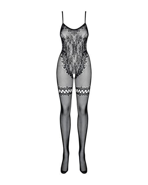 Бодістокінг Obsessive Bodystocking F213 S/M/L, імітація мереживного боді та резинки для панчіх SO7222