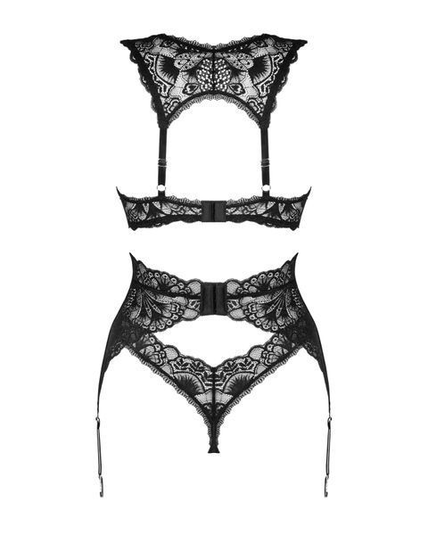 Комплект білизни Obsessive Donna Dream 3-pcs set M/L Black, бюстгальтер, стрінги, пояс для панчіх SO8637