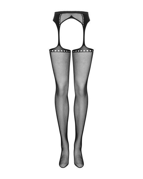 Сетчатые чулки-стокинги со стрелкой Obsessive Garter stockings S314 S/M/L, черные, имитация гартеров SO7272