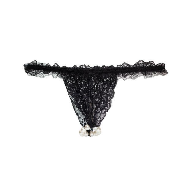 Набор Intt BRAZILIAN PANTY BLACK: трусики на резинке S-XL с жемчужным кольцом + клубничная смазка SO7129