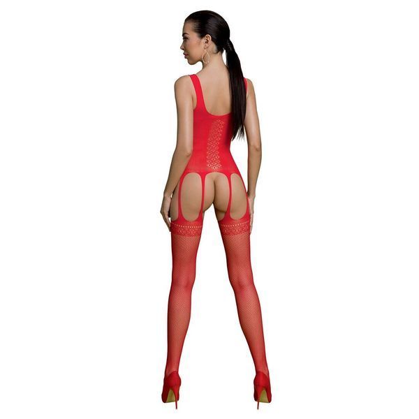 Бодістокінг Passion ECO BS007 red, з доступом, силуетний малюнок, імітація підв&rsquo;язок SO7080
