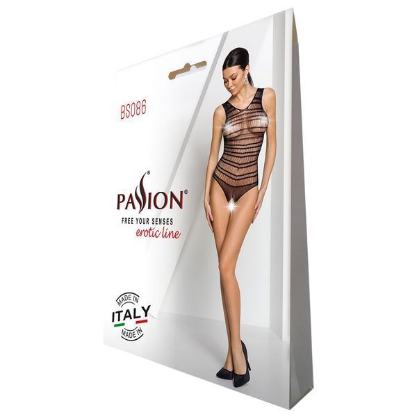 Бодістокінг з доступом Passion BS086 black, вертикальна сітка, виріз на спинці SO6376