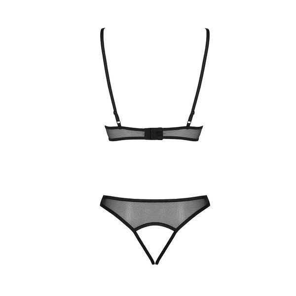 Комплект із бралету з ажурним ліфом та відкритими трусиками Passion CHRISTA SET Open Bra S/M black SO5760