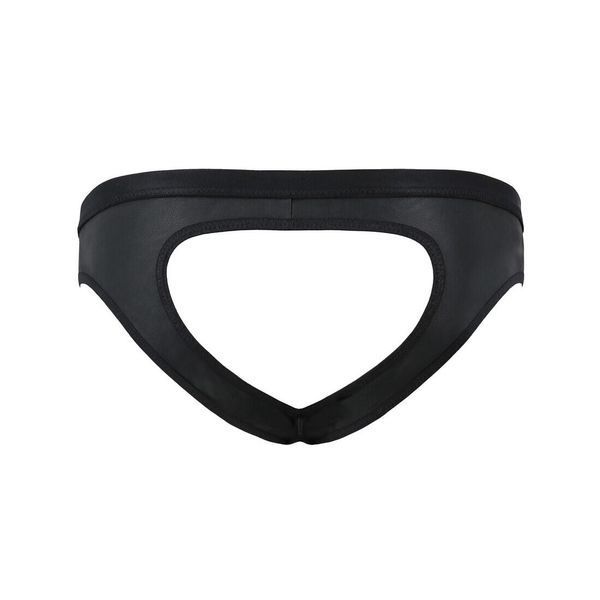 Мужские слипы с вырезами Passion 041 SLIP JOE XXL/XXXL Black, экокожа, открытые ягодицы SO7596