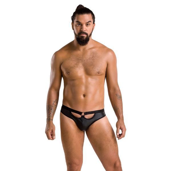 Мужские слипы с вырезами Passion 041 SLIP JOE XXL/XXXL Black, экокожа, открытые ягодицы SO7596
