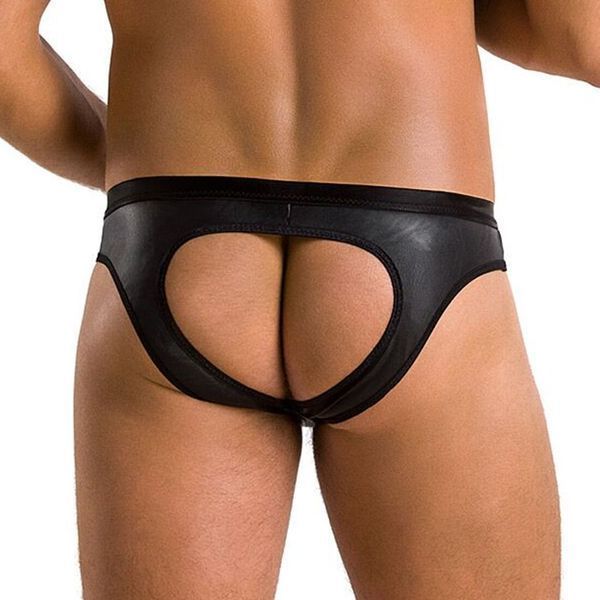 Мужские слипы с вырезами Passion 041 SLIP JOE XXL/XXXL Black, экокожа, открытые ягодицы SO7596