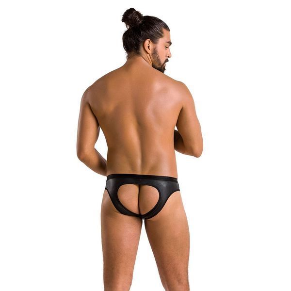 Мужские слипы с вырезами Passion 041 SLIP JOE XXL/XXXL Black, экокожа, открытые ягодицы SO7596