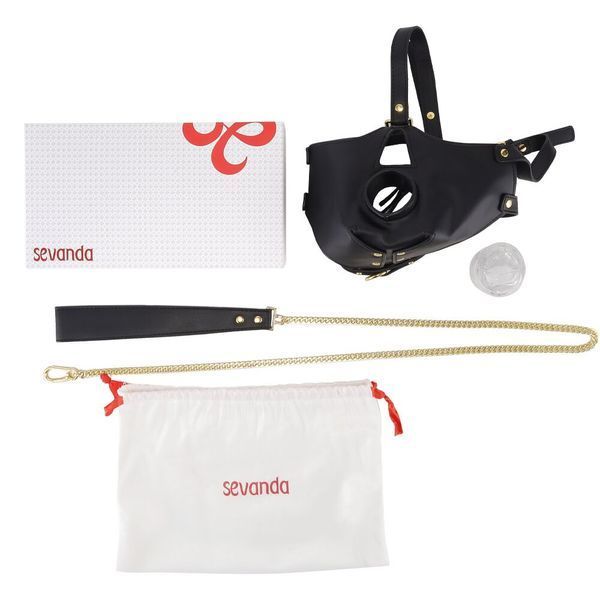 Маска-сбруя для орального секса с поводком LOCKINK SEVANDA Blowjob Head Muzzle with Leash SX0912