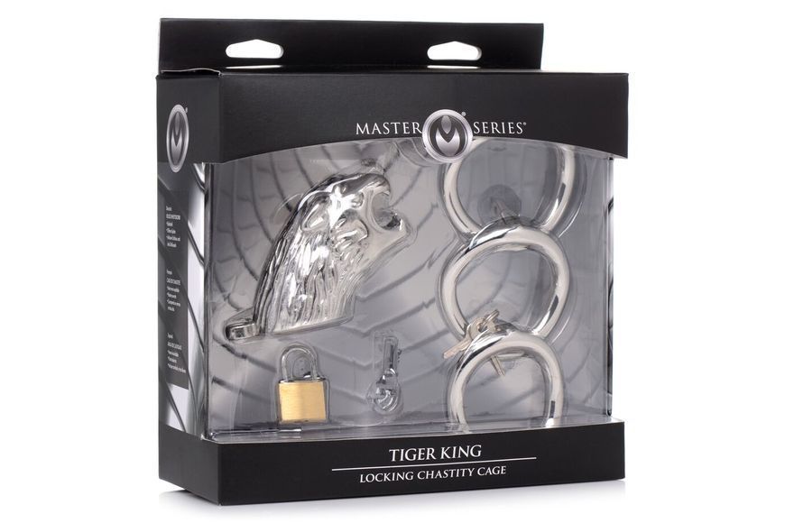 Клітка для пеніса Master Series: Tiger King Cock Cage With Lock, три кільця, замок, три ключі SO8795