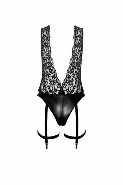 Боди Noir Handmade F297 Libido, XL, черное, кружево, низ под латекс, открытый доступ, гартеры SX0222