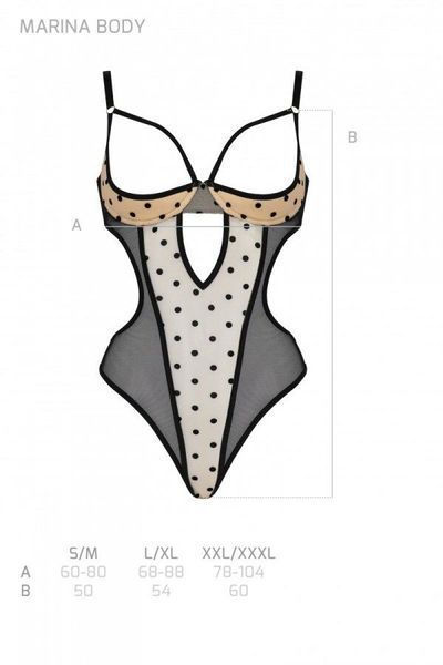 Еротичне боді Passion MARINA BODY, S/M, beige, з відкритими чашками SO9715