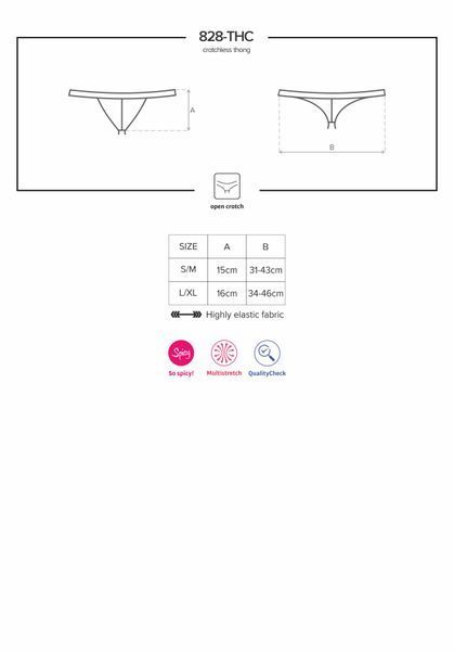 Кружевные танга с доступом Obsessive 828-THC-1 crotchless thong S/M, черные SO7173