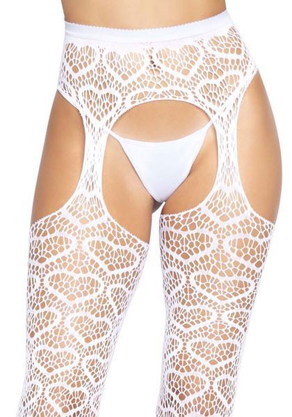 Ажурные колготки с сердечками Leg Avenue Heart White, one size, имитация чулок SO7910