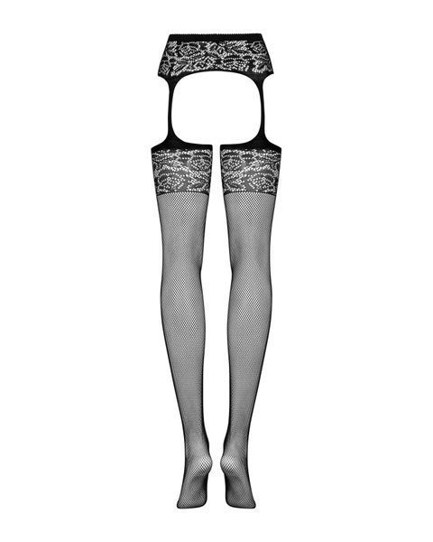 Сетчатые чулки-стокинги с имитацией гартеров Obsessive Garter stockings S500 S/M/L, черные SO7273