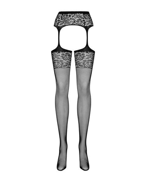 Сетчатые чулки-стокинги с имитацией гартеров Obsessive Garter stockings S500 S/M/L, черные SO7273