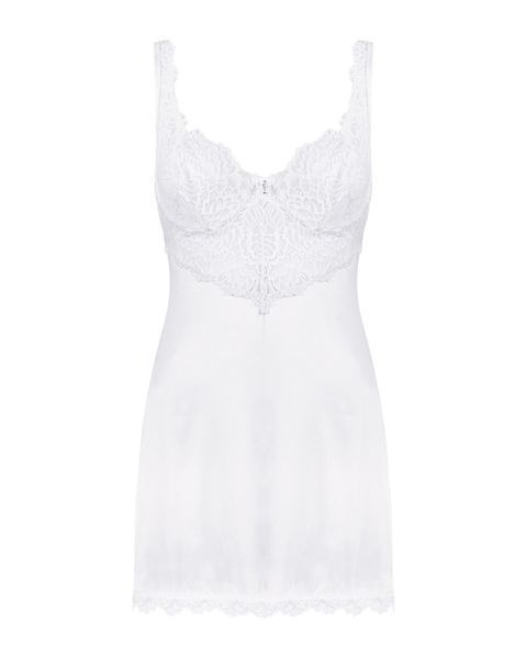 Сорочка Obsessive Amor Blanco underwire chemise & thong, S/M, біла, мереживний ліф, стрінги в наборі SX1126