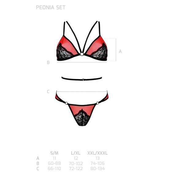 Комплект белья Passion PEONIA SET S/M red, бра, трусики SO8467