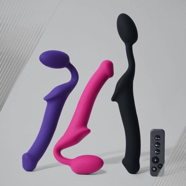 Безремінний страпон з вібрацією Strap-On-Me Vibrating Fuchsia L, діаметр 3,7см, пульт ДК, регульований SX2572