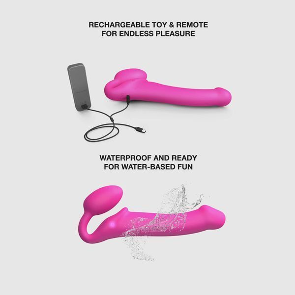 Безремінний страпон з вібрацією Strap-On-Me Vibrating Fuchsia L, діаметр 3,7см, пульт ДК, регульований SX2572