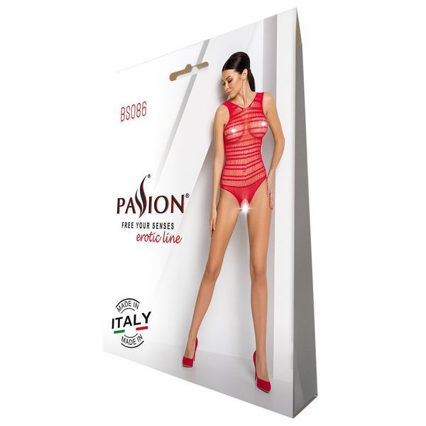 Бодістокінг з доступом Passion BS086 red, вертикальна сітка, виріз на спинці SO6377