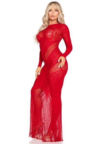 Платье Leg Avenue Lace and Net Bodycon Gown One Size, Red SX1738