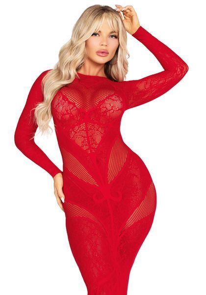 Платье Leg Avenue Lace and Net Bodycon Gown One Size, Red SX1738