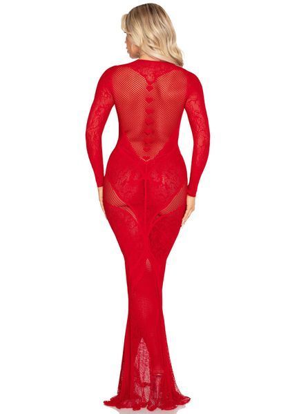 Платье Leg Avenue Lace and Net Bodycon Gown One Size, Red SX1738
