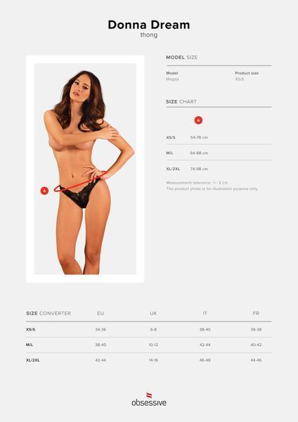 Кружевные стринги Obsessive Donna Dream thong XS/S Black, низкая посадка SO8639